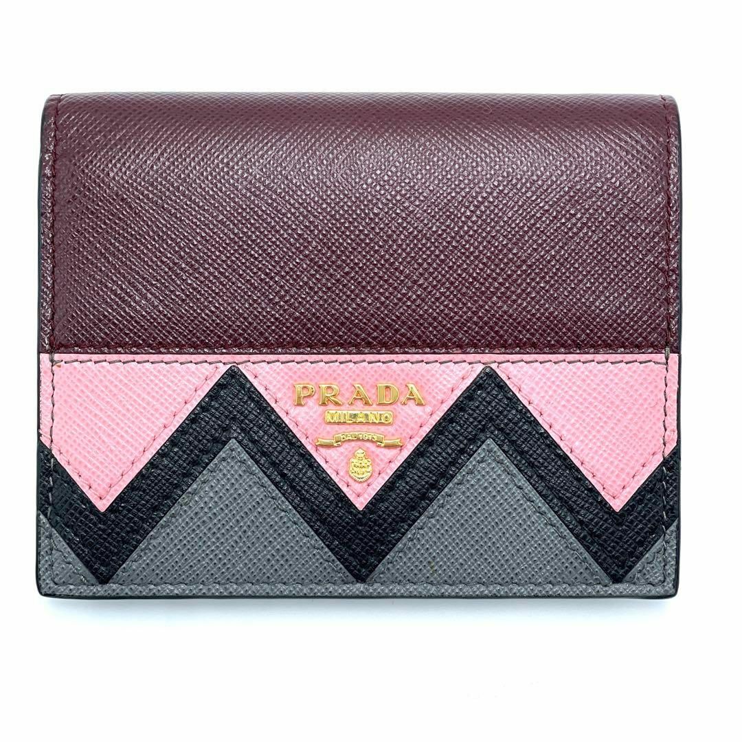 【極美品】PRADA プラダ 二つ折り財布 サファイアーノ マルチカラー レザー