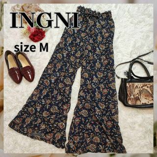 イング(ing)のINGNI【M】ワイド　パンツ　花柄　ネイビー(カジュアルパンツ)