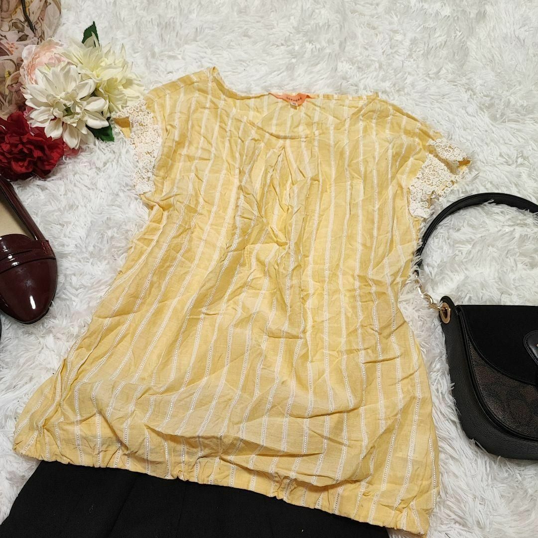 Sunauna【M】トップス 半袖シャツ ブラウス イエロー ストライプ