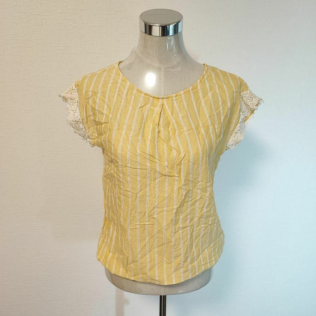 Sunauna【M】トップス 半袖シャツ ブラウス イエロー ストライプ