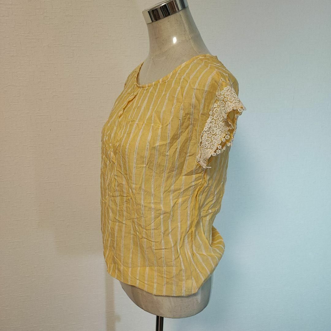 Sunauna【M】トップス 半袖シャツ ブラウス イエロー ストライプ