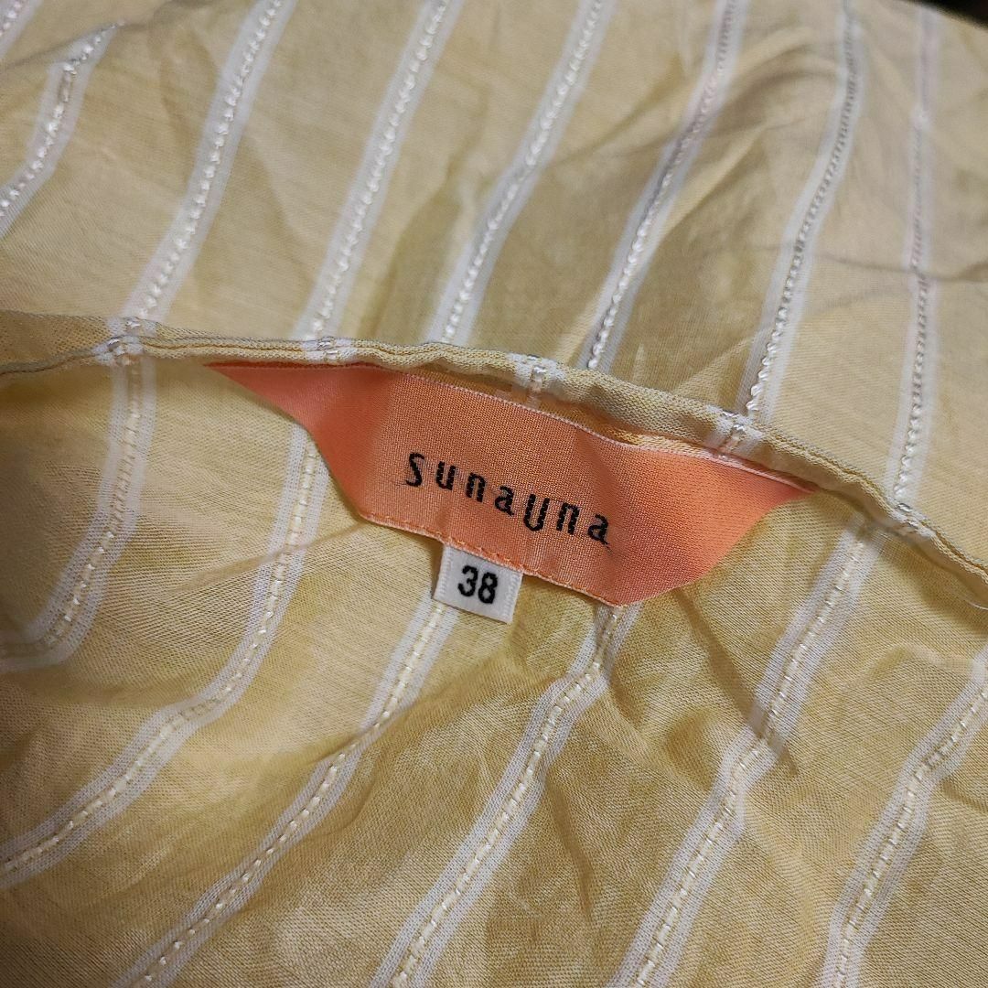 Sunauna【M】トップス 半袖シャツ ブラウス イエロー ストライプ