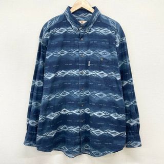 ウールリッチ(WOOLRICH)のUS古着 ウールリッチ WOOLRICH フランネルシャツ ボタンダウン ネイティブ柄 総柄 長袖 サイズ：メンズ XL ビッグサイズ ネイビー系【中古】(シャツ)