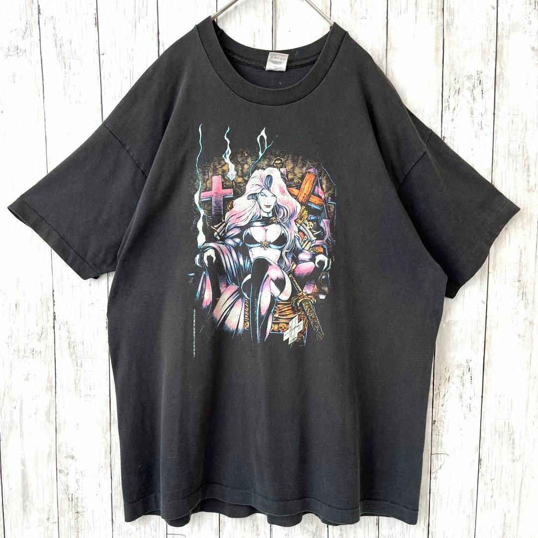 良デザイン　90s ヴィンテージ　USA製　Tシャツ　L　エロTee　黒