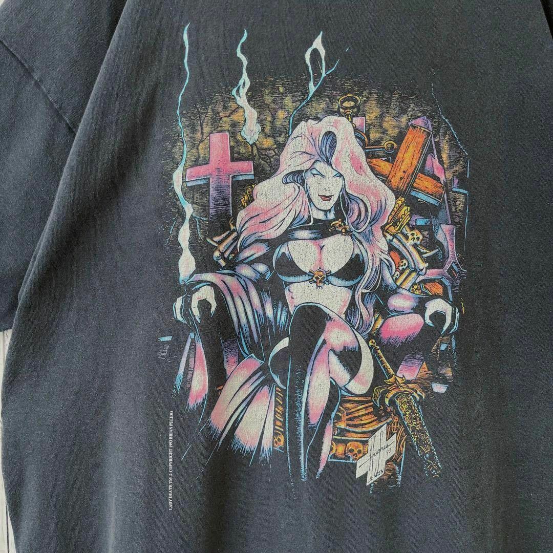 90sヴィンテージUSA製　LADY DEATHプリントTシャツ　サイズXL