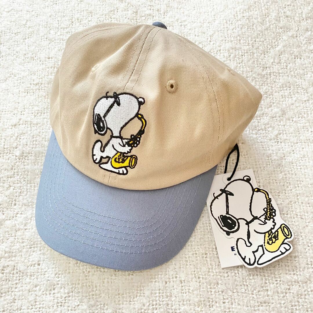 SNOOPY(スヌーピー)のバター グッズ × ピーナッツ スヌーピー キャップ 帽子 ブルー × ベージュ メンズの帽子(キャップ)の商品写真