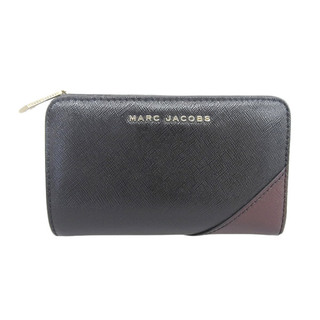 マークジェイコブス(MARC JACOBS)の美品 マークジェイコブス MARK JACOBS レザー 二つ折り財布 ブラック×ワインレッド Y01658(財布)
