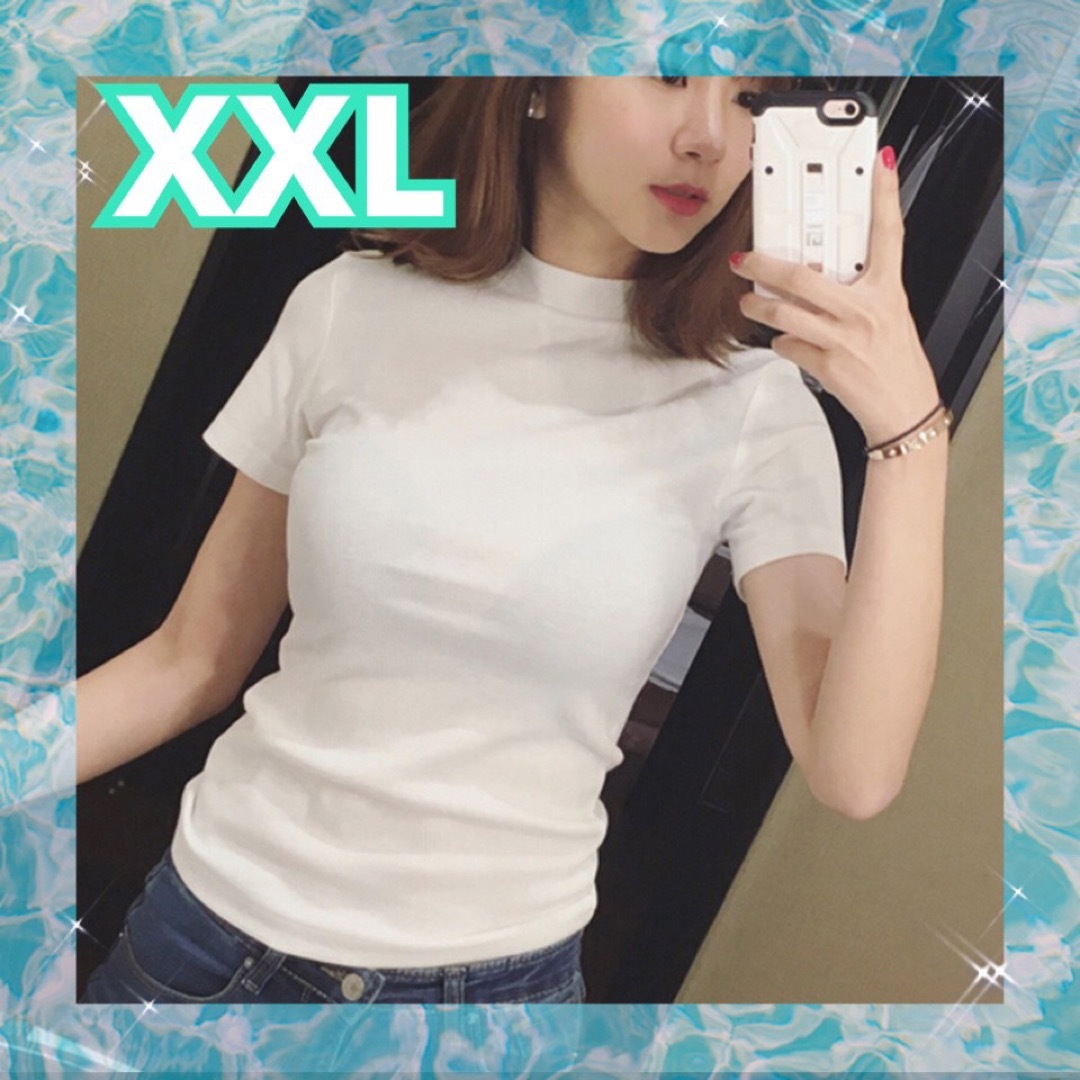 【最終セール¥1,190】XXL ホワイト　Tシャツ　無地　白T シンプル レディースのトップス(Tシャツ(半袖/袖なし))の商品写真