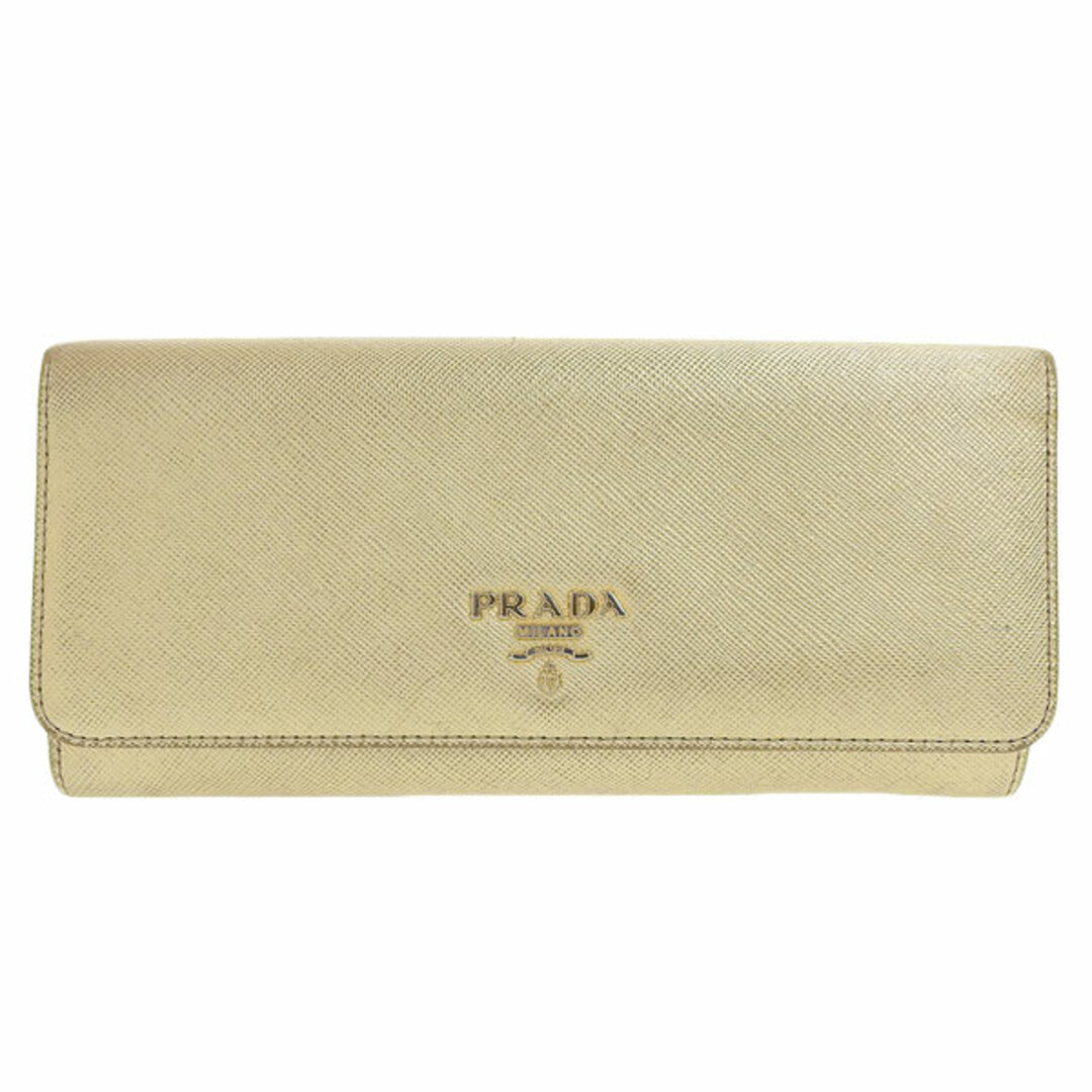 プラダ PRADA サフィアーノレザー 二つ折り 長財布 被せフラップ ゴールド Y01724