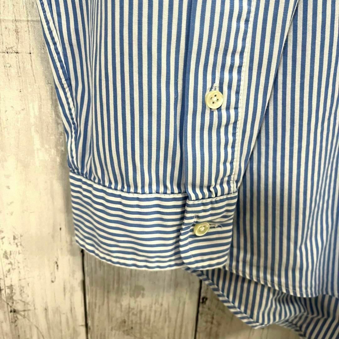 【人気古着】ラルフローレン 長袖ポニー刺繍ロゴストライプBDシャツ L 白×青
