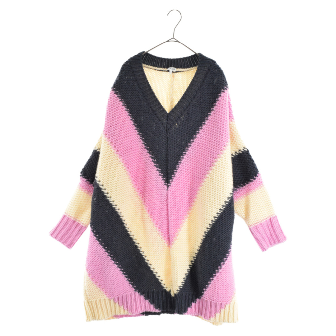 LOEWE ロエベ 20AW STRIPE OVERSIZE V NECK SWEATER ストライプオーバーサイズVネックスウェットニットセーター H3109050SM グレー/ピンク/アイボリー