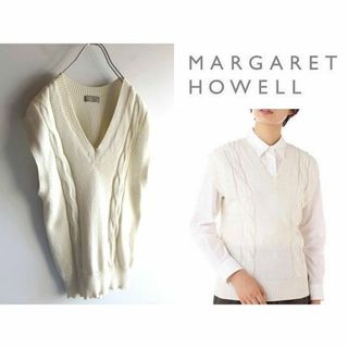 マーガレットハウエル(MARGARET HOWELL)のマーガレットハウエル コットン ケーブルニット ベスト ジレ 2 オフホワイト(ニット/セーター)