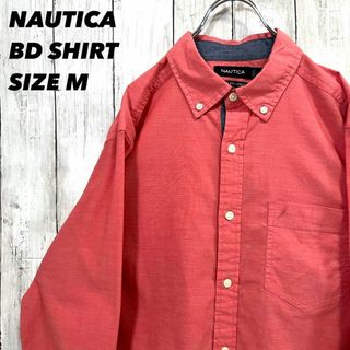 ノーティカ(NAUTICA)のアメリカ古着　NAUTICAノーティカ　長袖刺繍ロゴBDシャツ　サイズMサーモン(シャツ)