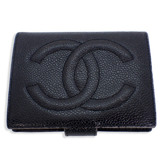 シャネル(CHANEL)のシャネル キャビアスキン  ブラック 2つ折り 財布[b21-52］(財布)