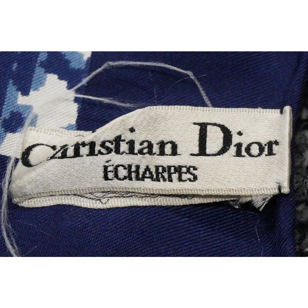 Christian Dior(クリスチャンディオール)のChristianDior クリスチャンディオール スカーフ トロッター柄 ブランドロゴ C-TK286 シルク ネイビー ブルー 美品 中古 52891 レディースのファッション小物(バンダナ/スカーフ)の商品写真