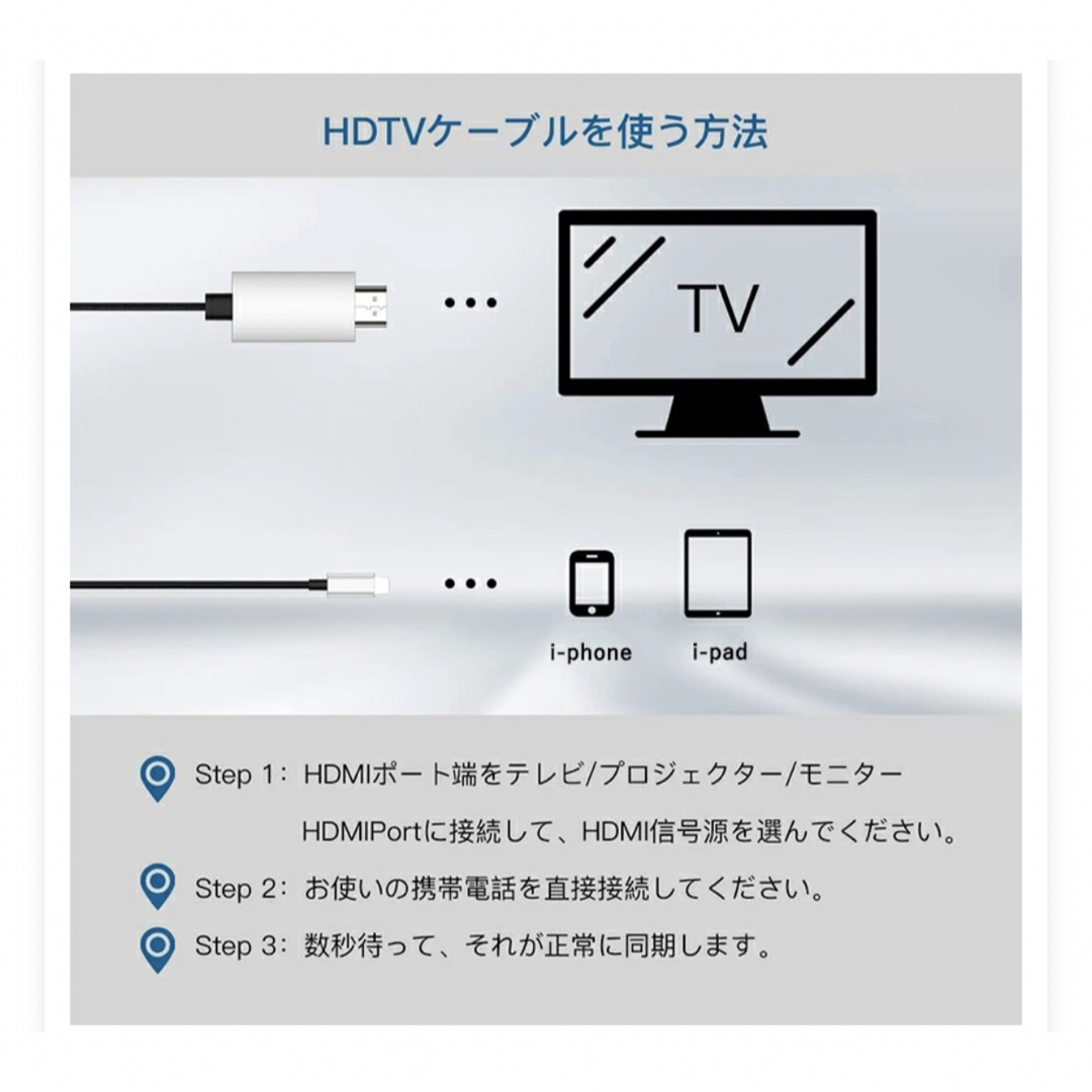 iPhone(アイフォーン)の【送料無料】HDMI Lightningケーブル 1.5m 未使用品 スマホ/家電/カメラのテレビ/映像機器(映像用ケーブル)の商品写真