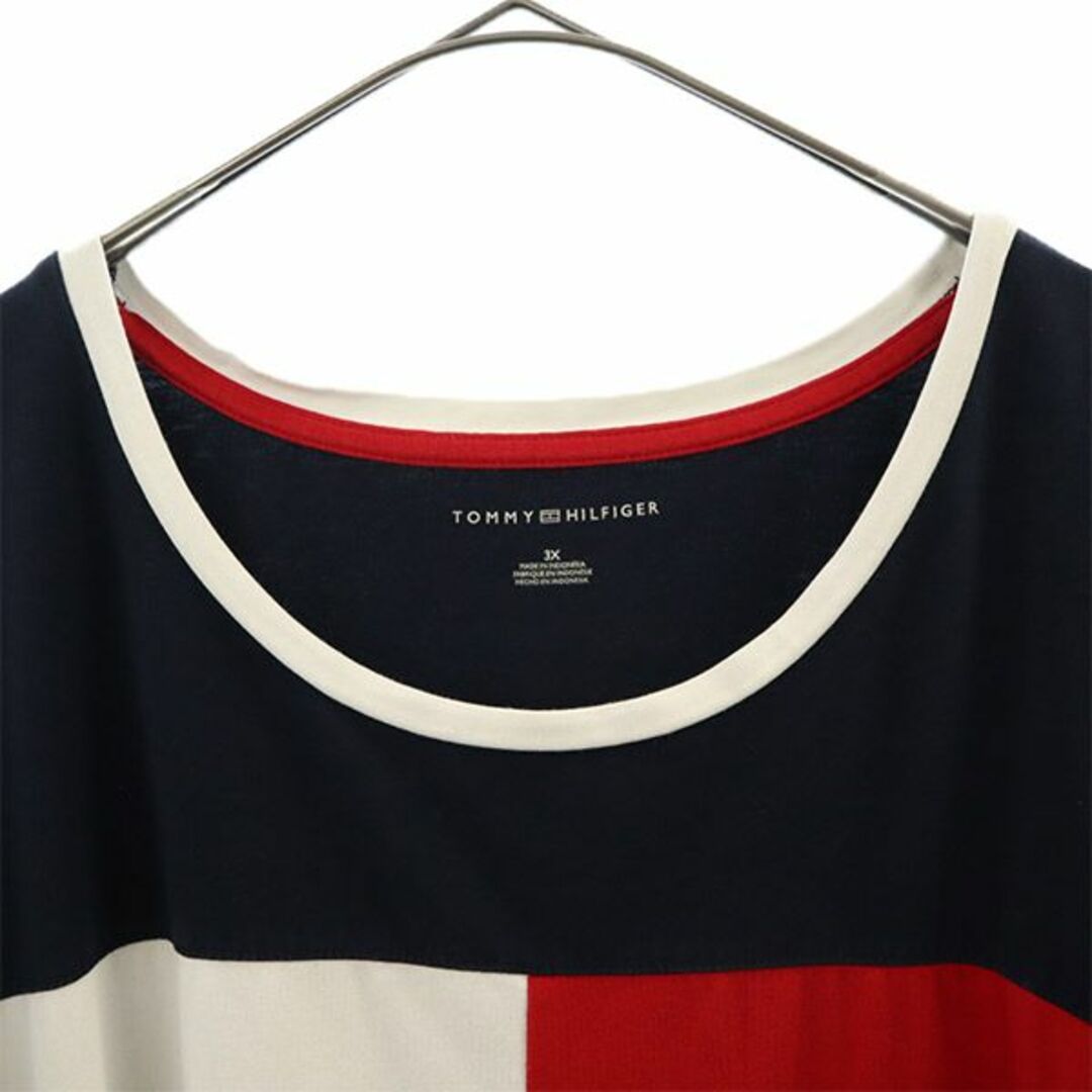 トミーヒルフィガー 切替 半袖ワンピース 3X ネイビー TOMMY HILFIGER ビッグサイズ レディース 【中古】 【230818】