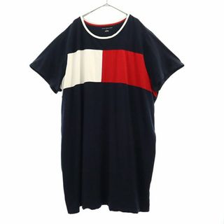 トミーヒルフィガー(TOMMY HILFIGER)のトミーヒルフィガー 切替 半袖ワンピース 3X ネイビー TOMMY HILFIGER ビッグサイズ レディース 【中古】  【230818】(ミニワンピース)