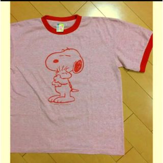 スヌーピー(SNOOPY)のピーナッツスヌーピーピンク✖︎赤コットンT(Tシャツ(半袖/袖なし))