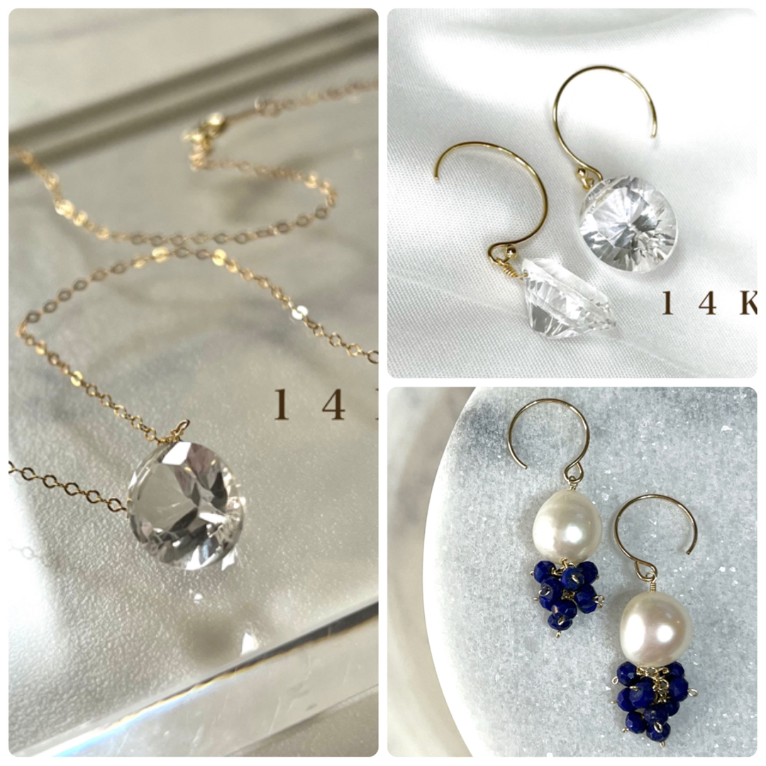 14Kgf／K14gf 水晶(クリスタル)一粒ネックレス／大粒 一粒ネックレス レディースのアクセサリー(ネックレス)の商品写真