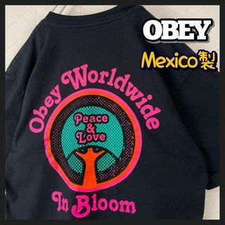 オベイ(OBEY)のメキシコ製 OBEY Tシャツ 両面プリント 木 Peace&Love 半袖 黒(Tシャツ/カットソー(半袖/袖なし))