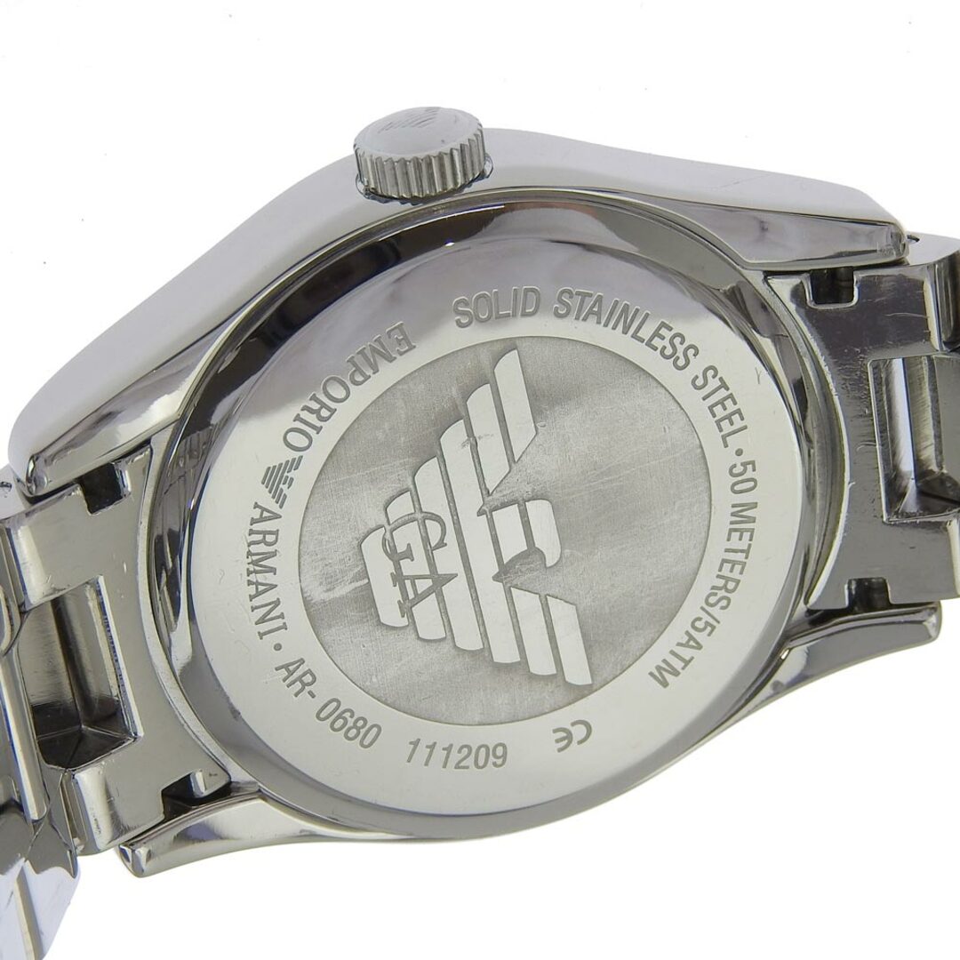 Armani(アルマーニ)の【ARMANI】アルマーニ AR-0680 ステンレススチール シルバー クオーツ アナログ表示 メンズ 黒文字盤 腕時計 メンズの時計(腕時計(アナログ))の商品写真