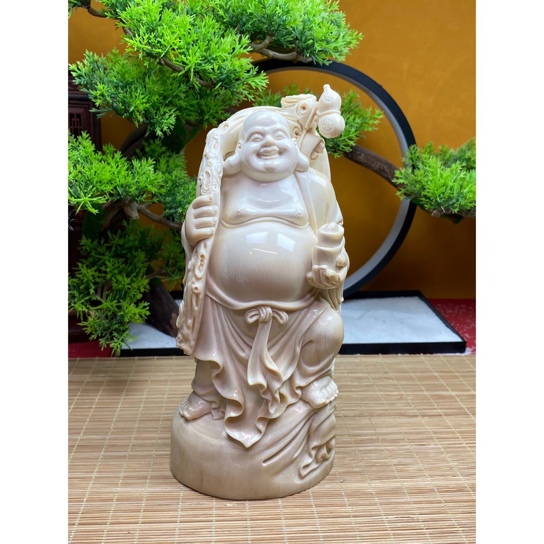 中国　手作り　弥勒仏像　マンモス牙