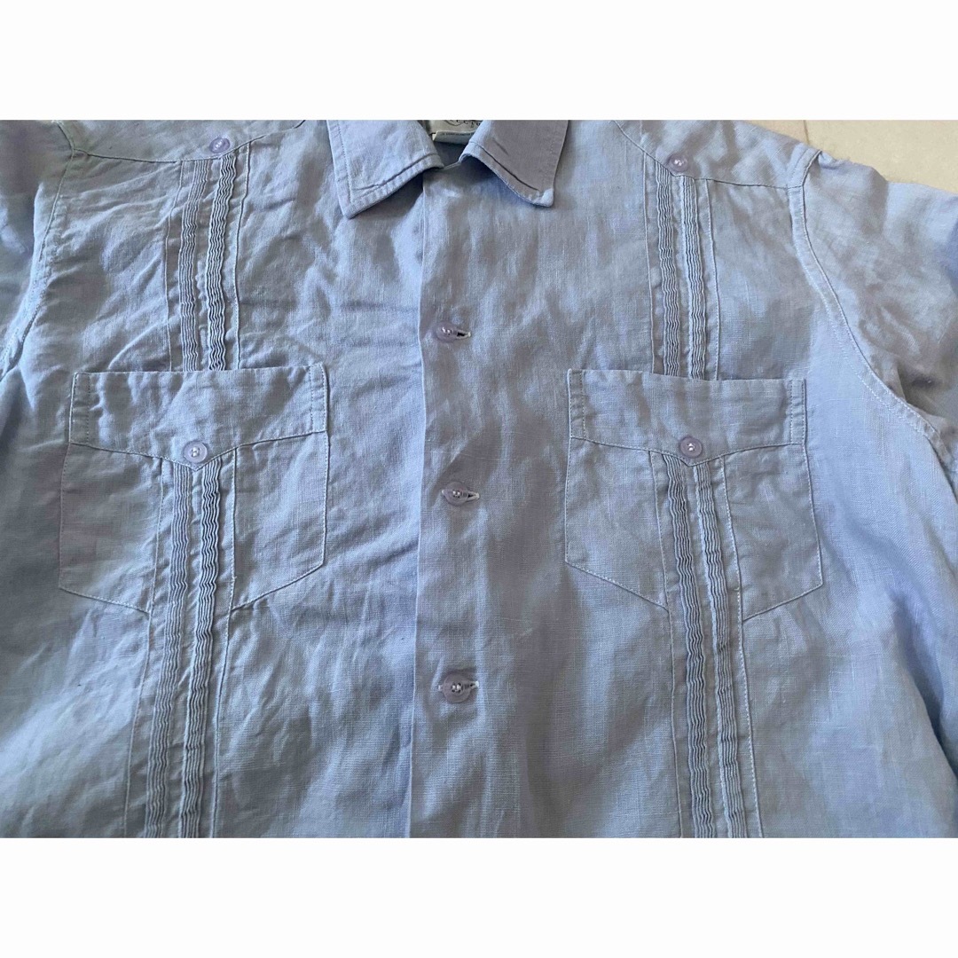 淡いブルー色★長袖キューバシャツ