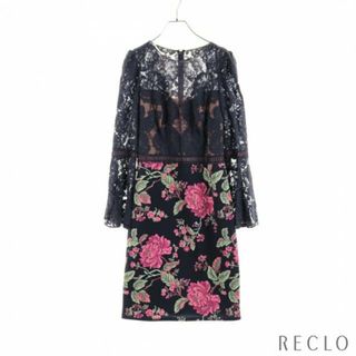 タダシショウジ(TADASHI SHOJI)のDOROTHY NEOPRENE LACE DRESS ワンピース 長袖 花柄 レース ネイビー マルチカラー(その他)