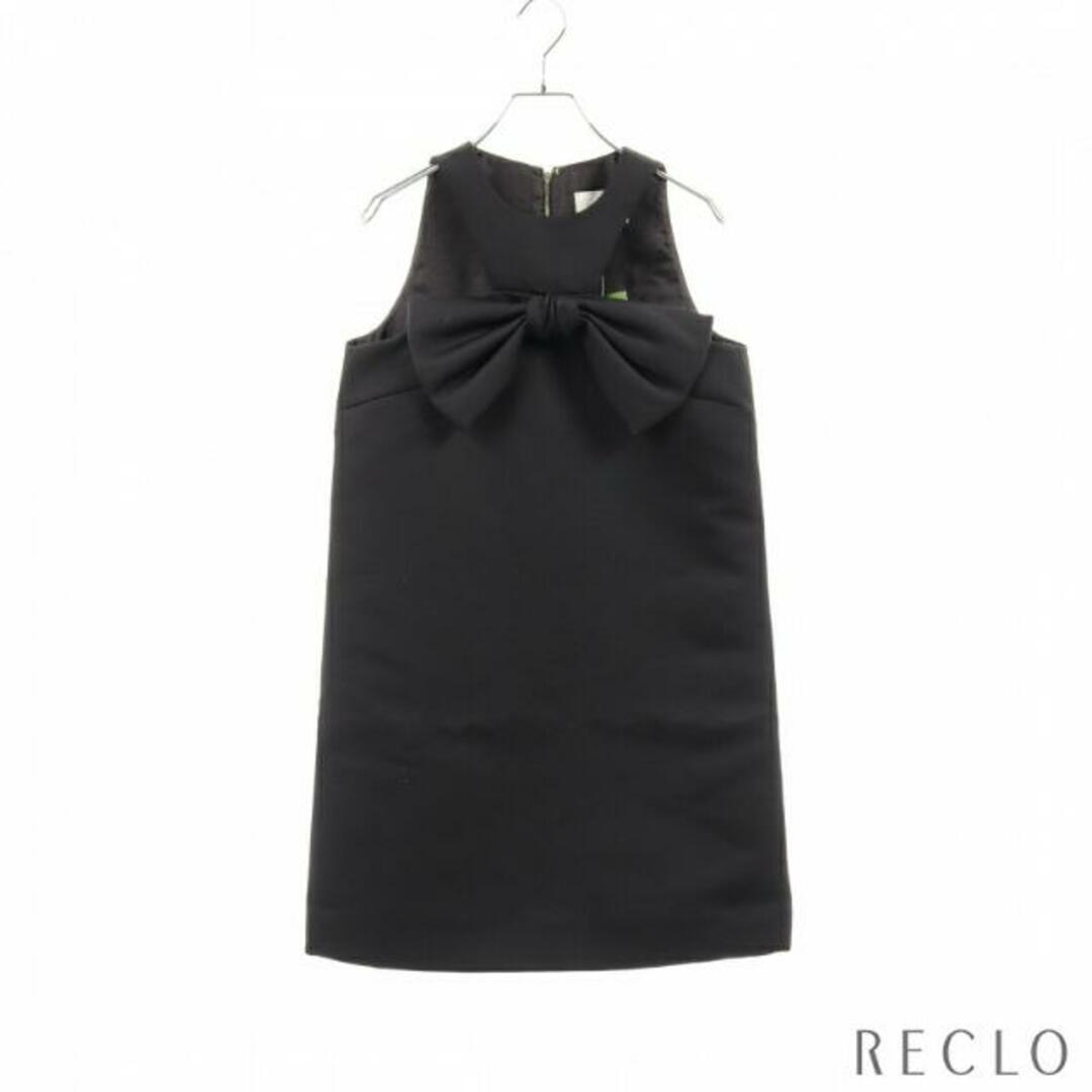 bow shift Dress ワンピース ノースリーブ ブラック リボン