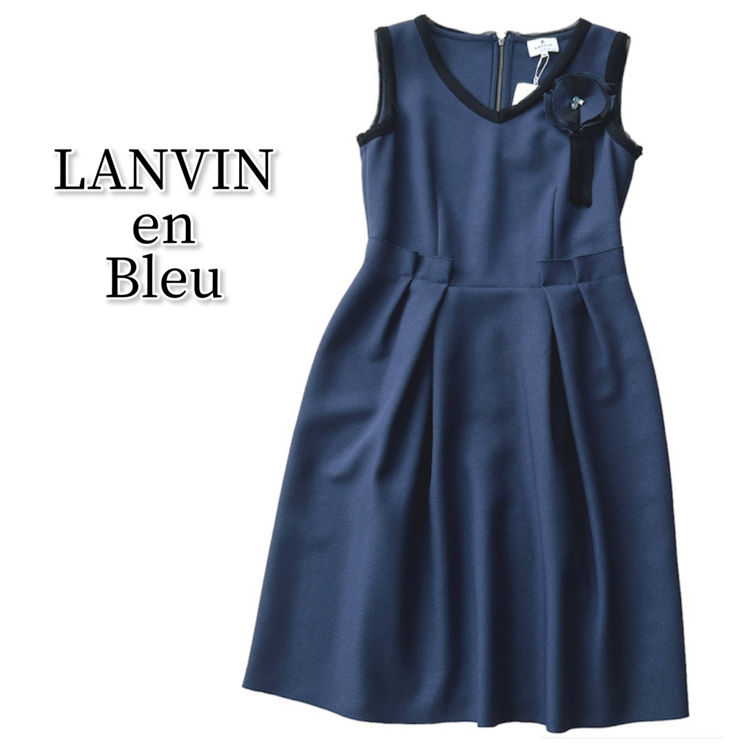 新品 LANVIN en Bleu コサージュ付き ワンピース 大人綺麗め 38 | フリマアプリ ラクマ