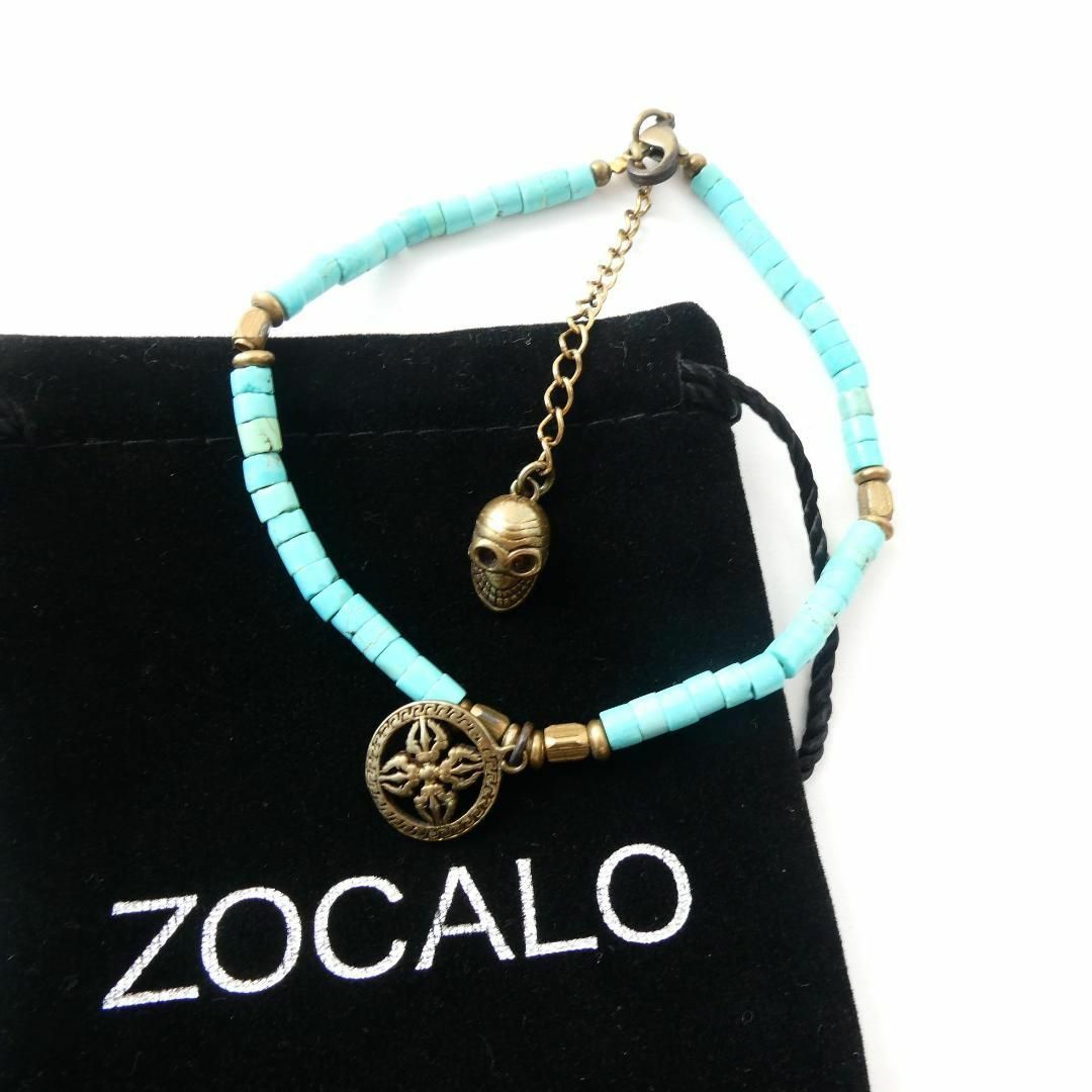 美品 ZOCALO ソカロ ターコイズ スカル チャーム ブレスレット-eastgate.mk