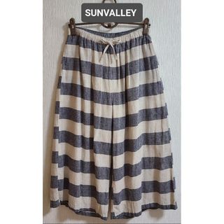 サンバレー(SUNVALLEY)の《SUNVALLEY ・サンバレー》綿麻 裏地付き 太ボーダーガウチョパンツ(カジュアルパンツ)