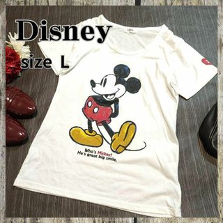 ディズニー(Disney)のDisney【L】トップス　半袖　Tシャツ　白　プリント(Tシャツ(半袖/袖なし))