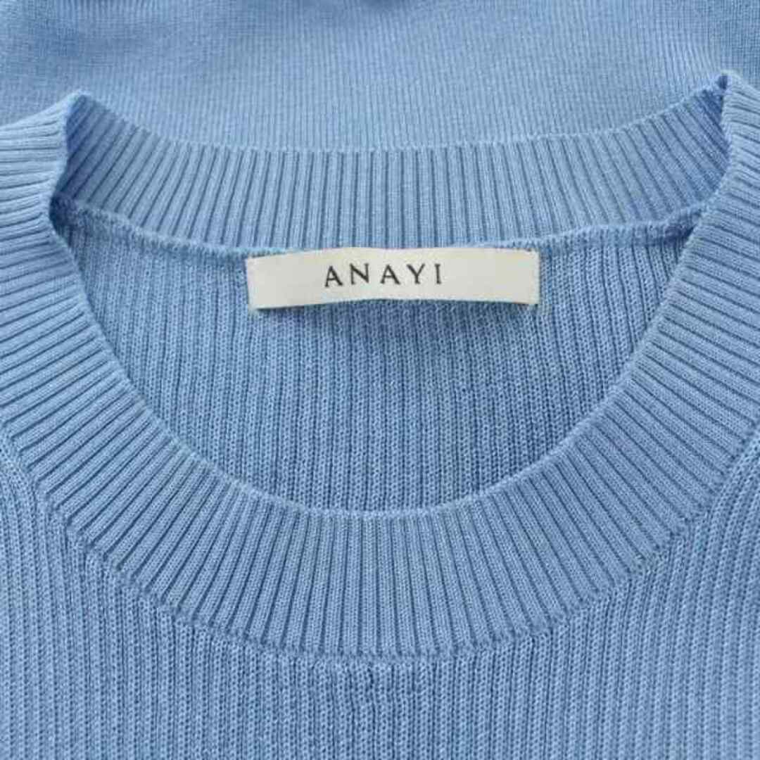 ANAYI(アナイ)のアナイ リブニット カットソー クルーネック ペプラム 七分袖 38 水色 レディースのトップス(ニット/セーター)の商品写真