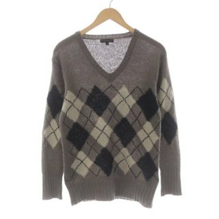 バーバリー(BURBERRY)のBURBERRY ニット 長袖 アーガイル柄 モヘヤ混 XS グレージュ 黒(ニット/セーター)