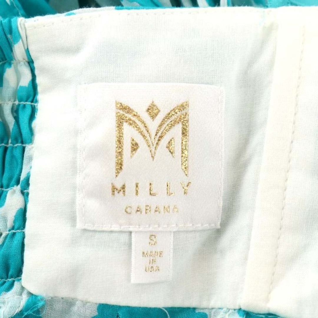 Milly(ミリー)のミリー milly ワンピース ミモレ ロング ベアトップ 総柄 S 水色 白 レディースのワンピース(ロングワンピース/マキシワンピース)の商品写真