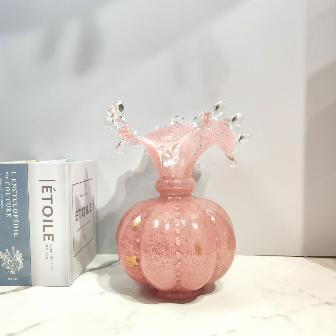 【北欧】ピンク 少女 水滴 ガラス 金粉 花瓶 フラワーベース クリスタル