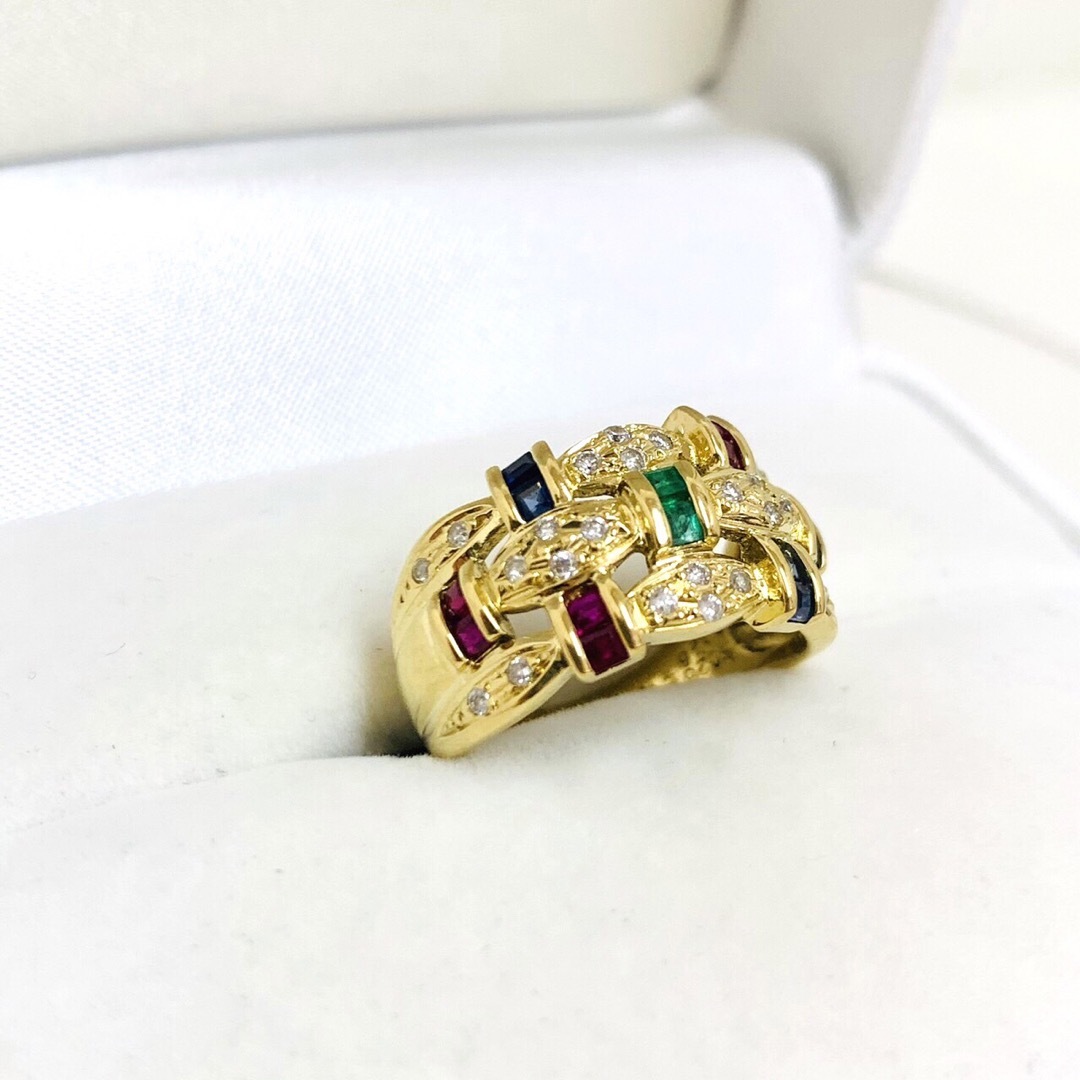 ✴︎極美品 K18 18金 エメラルド ルビー サファイア ダイヤ リング-