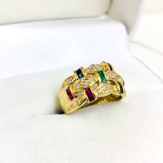 K18YG イエローゴールド リング・指輪 ルビー0.35/0.16ct エメラルド0.35/0.10ct ダイヤモンド0.29ct 12号 7.7g レディース