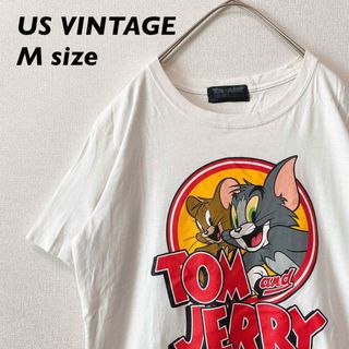 US古着　半袖Tシャツ　カットソー　トムとジェリー　ビッグプリント　男女兼用　白(Tシャツ/カットソー(半袖/袖なし))