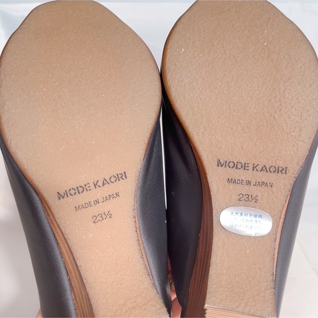MODE KAORI(モードカオリ)のスクエアトゥカバードウェッジサンダル　ブラック　カジュアル　ミュール レディースの靴/シューズ(ミュール)の商品写真