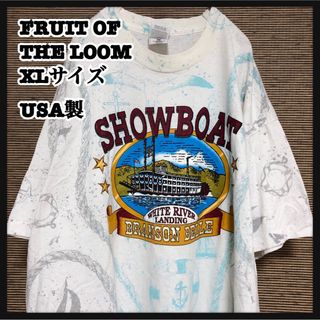 フルーツオブザルーム(FRUIT OF THE LOOM)の【フルーツオブザルーム】半袖Tシャツ USA製　90s　総柄　船　カモメ27(Tシャツ/カットソー(半袖/袖なし))