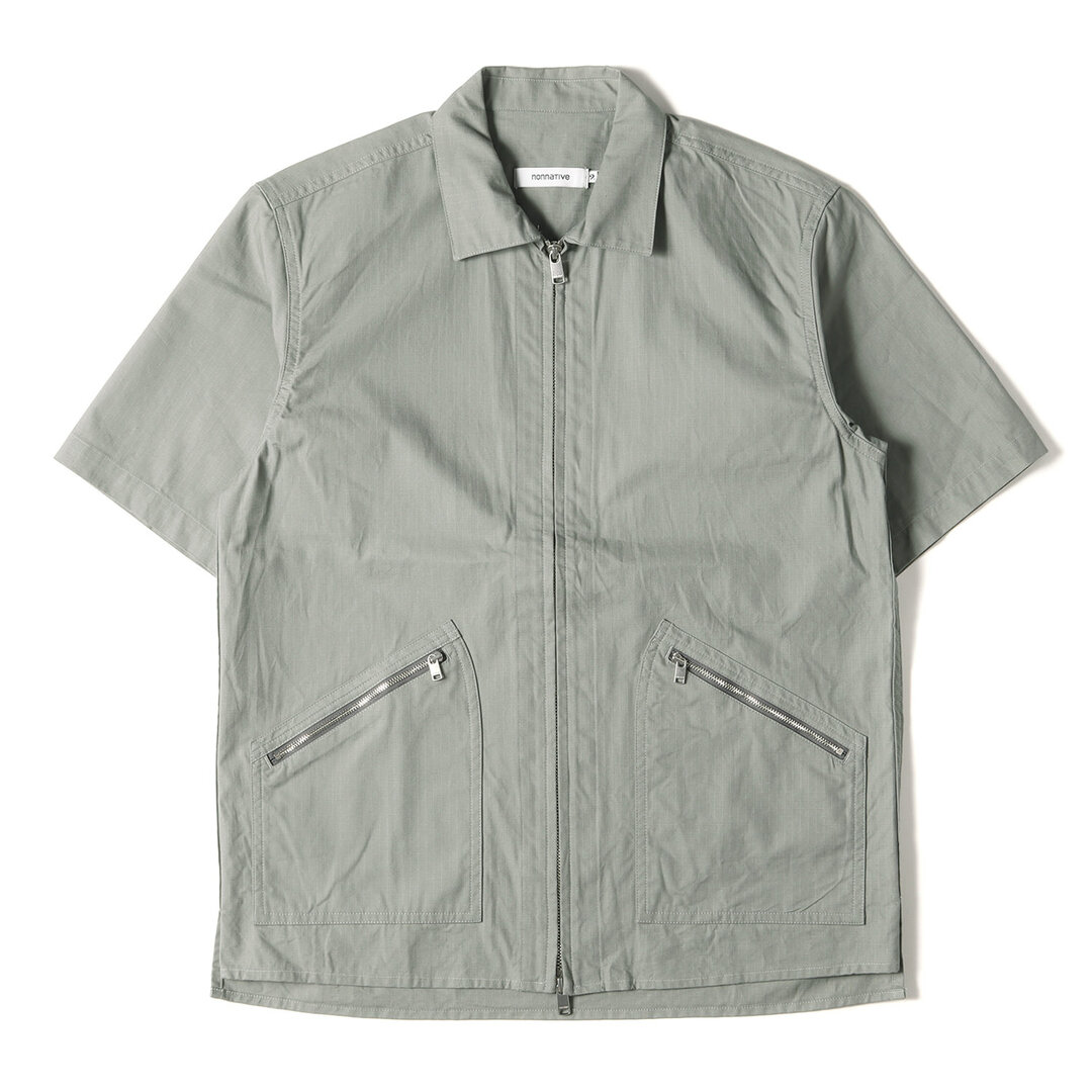 シャツNONNATIVE ノンネイティブ シャツ サイズ:2 22W/23S リップストップ フルジップ 半袖 シャツ RANCHER S/S SHIRT COTTON RIPSTOP セメント トップス カジュアルシャツ 【メンズ】【美品】