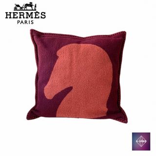 エルメス(Hermes)のHERMES エルメス クッション カバー 馬 オレンジ カシミヤ 中古(クッション)