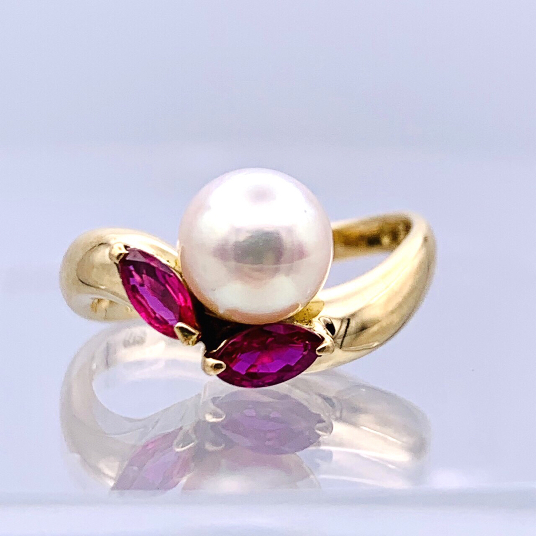 ✴︎極美品 K18 18金 真珠 アコヤパール 0.37ct ルビー リング-