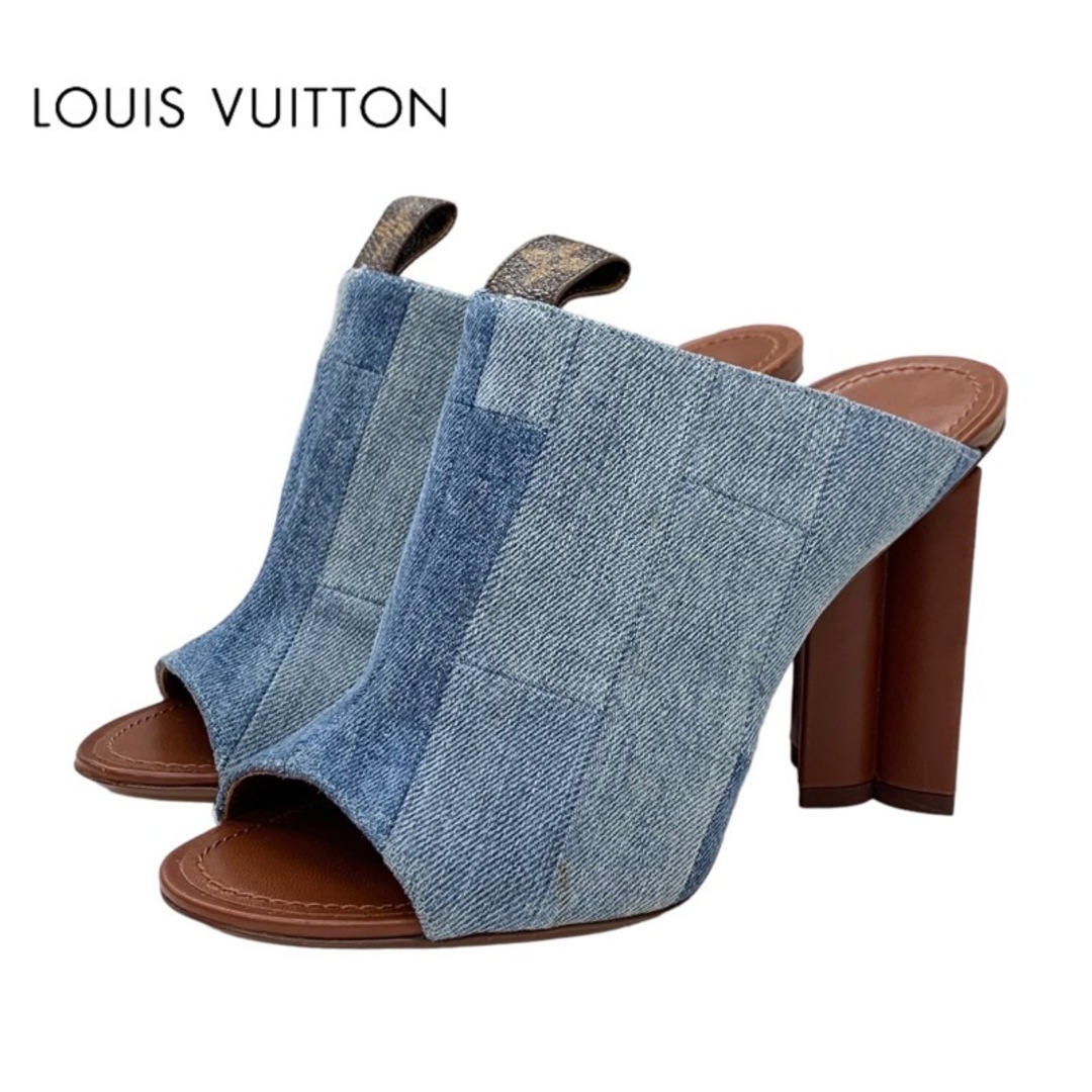 LOUIS VUITTON ホワイトレザーリボンサンダル 36