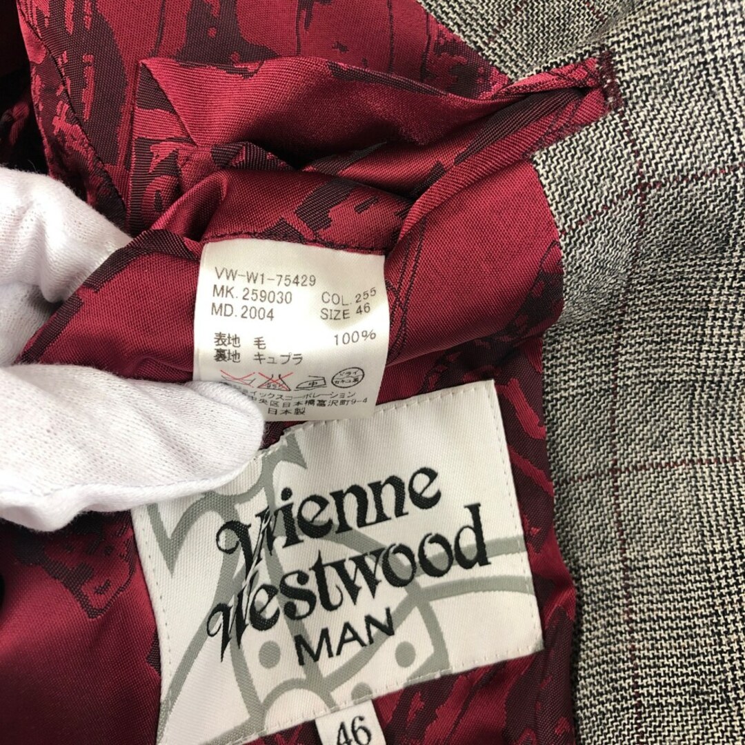 Vivienne Westwood(ヴィヴィアンウエストウッド)の美品 ヴィヴィアンウエストウッドマン VIVIENNE WESTWOOD MAN ウール チェック ロングジャケット メンズ グレー size46 Y01808 メンズのジャケット/アウター(その他)の商品写真