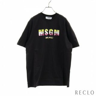 エムエスジイエム(MSGM)の Tシャツ カットソー クルーネック スパンコール ロゴ 刺繍 ブラック マルチカラー(Tシャツ(半袖/袖なし))