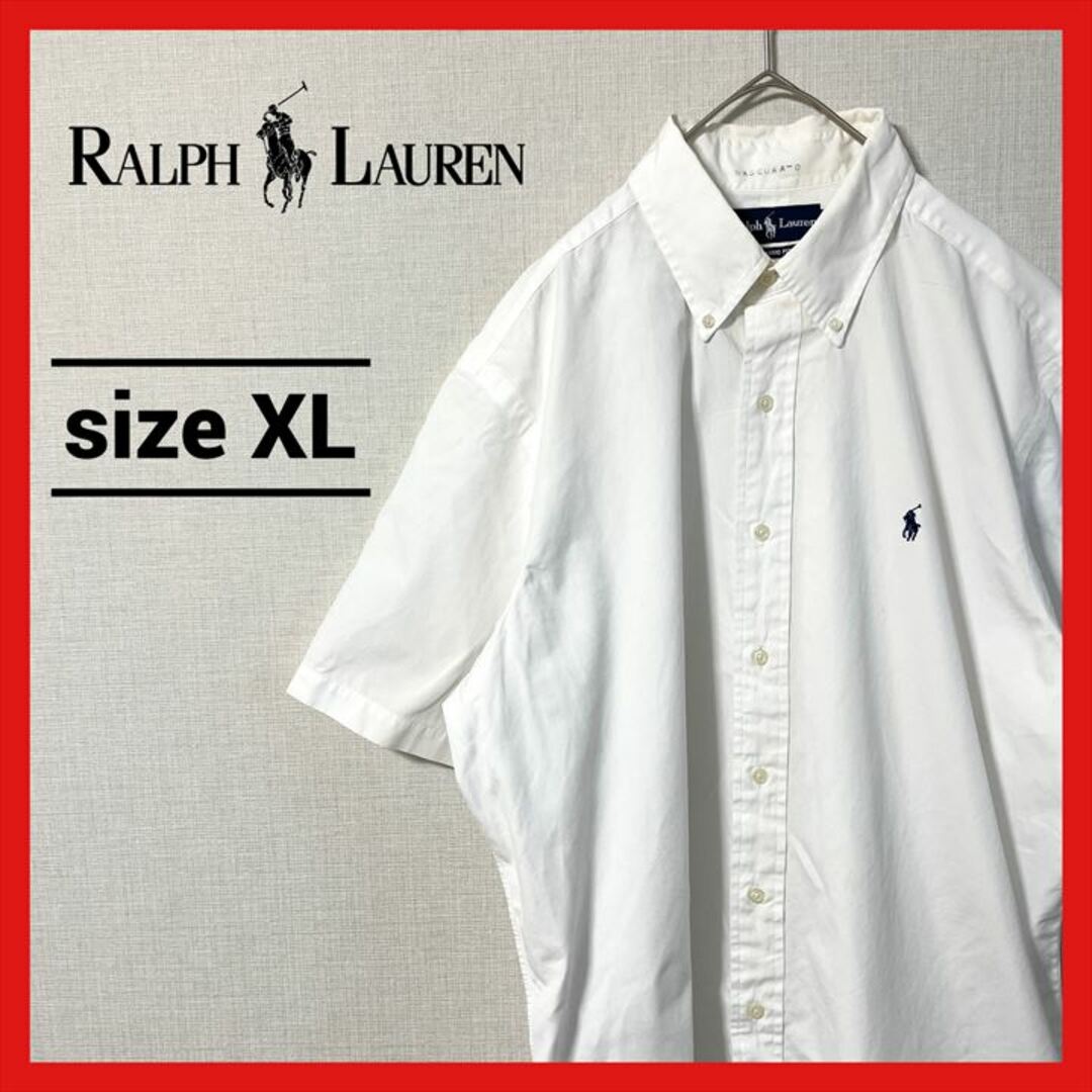 90s  ラルフローレン 半袖BDシャツ 白シャツ オーバーサイズ XL